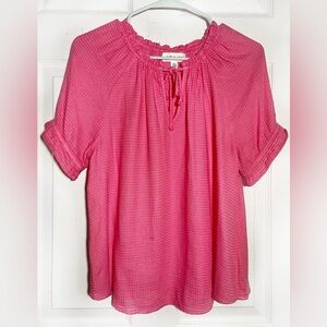 Cloth & Stone Coral Women's Top Short‎ Sleeve Tie Neck Sz S